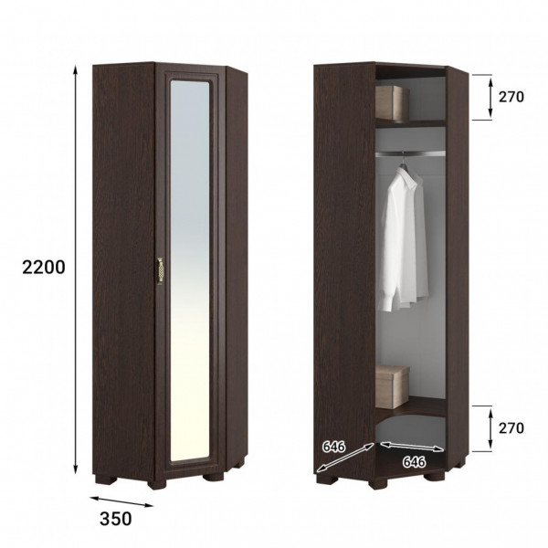 Шкаф угловой с зеркалом «Монблан» МБ-20К венге/орех шоколадный (Компасс)